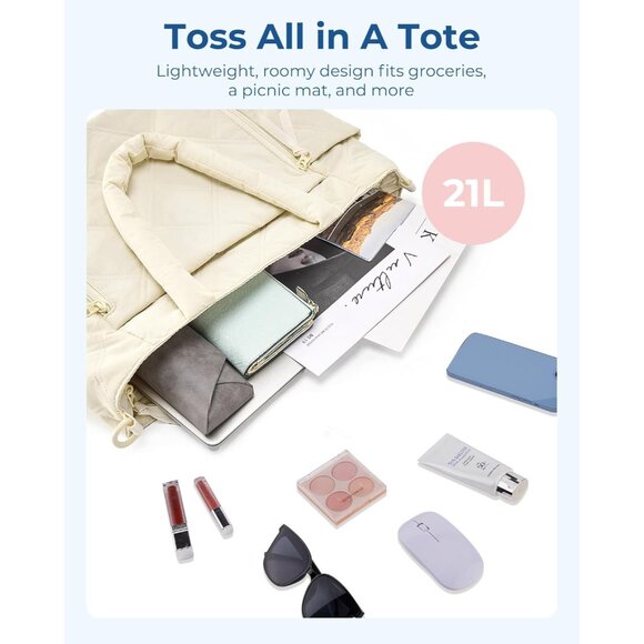 Versatile Quilted Tote Bag - Fits 15.6'' Laptop, 6 Pockets for Easy Storage - Picture 3 of 7